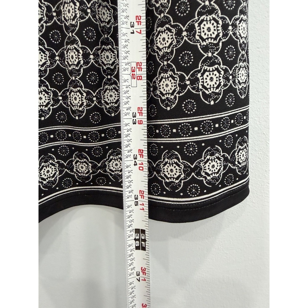Max Studio Dress M Black White Print Sleeveless Fit Flare Stretch Knit Mod Style - Picture 9 of 9